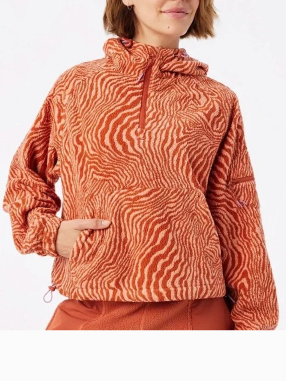Outdoor Voices Primofleece Pullover in Melon Zebra